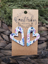 Load image into Gallery viewer, Genuine Leather Earrings - Hearts - Purple - Blue - Brushstrokes - Watercolors - Valentine's Day - Textured Leather - Heart Earrings