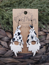 Load image into Gallery viewer, Genuine Leather Earrings - Valentine's Day Earrings - Gnome - Winter - Cut Out Earrings - Black and White - Hearts - Statement Earrings
