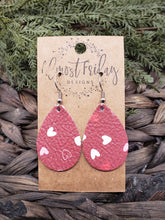 Load image into Gallery viewer, Genuine Leather Earrings - Teardrop - Red - White - Pink - Valentine's Day - Hearts - Statement Earrings