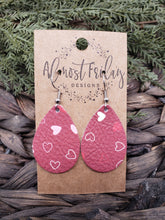 Load image into Gallery viewer, Genuine Leather Earrings - Teardrop - Red - White - Pink - Valentine's Day - Hearts - Statement Earrings