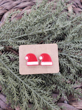 Load image into Gallery viewer, Acrylic Earrings - Christmas Earrings - Studs - Santa - Santa Hat - Winter - White - Red - Statement Earrings - Stud Earrings