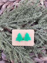 Load image into Gallery viewer, Acrylic Earrings - Christmas Earrings - Studs - Christmas Tree - Tree - Winter - Green - Statement Earrings - Stud Earrings