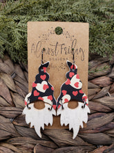 Load image into Gallery viewer, Genuine Leather Earrings - Valentine's Day Earrings - Gnome - Winter - Cut Out Earrings - Black and White - Red - Hearts - Statement Earrings