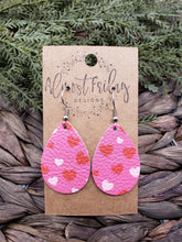 Load image into Gallery viewer, Genuine Leather Earrings - Valentine's Day - Leaf Cut Earrings - Heart - Pink and Red Hearts - Statement Earrings