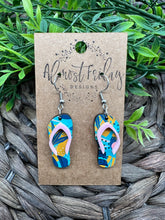 Load image into Gallery viewer, Wood Earrings - Acrylic - Flip Flops - Tropical Designs - Summer - Statement Earrings - Teal - Pink - Orange - 3D Earrings