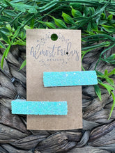 Load image into Gallery viewer, Faux Leather Hair Clip - Glitter Leather - Glitter - Mint - Hair Accessory - Alligator Clip