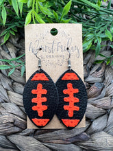 Load image into Gallery viewer, Genuine Leather Earrings - Bengals - Orange - Black - Cincinnati - Leaf Cut - Fall Leather Genuine Leather Earrings - Football Print - Football Earrings - Statement Earrings