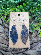 Load image into Gallery viewer, Genuine Leather Earrings - Feather - Feather Earrings - Rose Gold - Navy - Suede - Snakeskin - Statement Earrings - Fringe