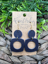 Load image into Gallery viewer, Genuine Leather Earrings - Navy - Rounded Square - Cut Out - Blue - Statement Earrings - Neutral