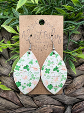 Load image into Gallery viewer, Genuine Leather Earrings - Leaf Cut - Saint Patrick's Day - Green Earrings - White - Orange - Three Leaf Clovers - Clovers - Shamrocks - Statement Earrings