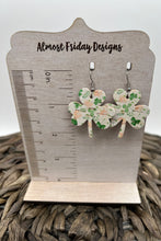 Load image into Gallery viewer, Genuine Leather Earrings - Shamrocks - Green - Three Leaf Clover - St. Patrick's Day - Glitter Earrings - Statement Earrings