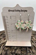 Load image into Gallery viewer, Genuine Leather Earrings - Shamrocks - Green - Three Leaf Clover - St. Patrick's Day - Glitter Earrings - Statement Earrings