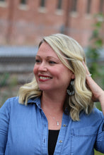 Load image into Gallery viewer, Genuine Leather - Half Circle - Circle Earrings - Herringbone - Black and White - Statement Earrings