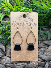 Load image into Gallery viewer, Genuine Leather Earrings - Teardrop - Black - Metal - Cuff - Leather Wrap - Statement Earrings - Neutral