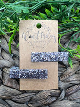 Load image into Gallery viewer, Faux Leather Hair Clip - Glitter Leather - Glitter - Pewter - Gray - Hair Accessory - Alligator Clip