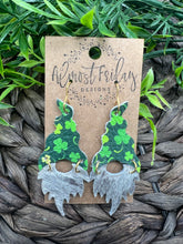 Load image into Gallery viewer, Genuine Leather Earrings - Saint Patrick's Day - Hair on Leather - Gnome Earrings - Green Earrings - Shamrock - Three Leaf Clover - Statement Earrings