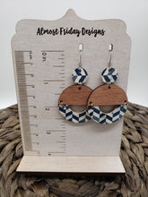 Load image into Gallery viewer, Genuine Leather Earrings - Half Circle - Back to School - School Earrings - Teacher Earrings - Composition Book - Letters - Alphabet - Layered Design - Statement Earrings