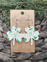 Load image into Gallery viewer, Genuine Leather Earrings - Saint Patrick's Day - Green Earrings - White - Orange - Three Leaf Clovers - Clovers - Shamrocks - Statement Earrings