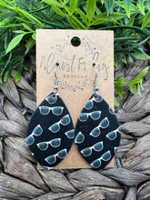 Load image into Gallery viewer, Genuine Leather Earrings - Black - Leaf Cut - White - Sunglasses - Shades - Statement Earrings - Neutral - Summer