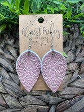 Load image into Gallery viewer, Genuine Leather Earrings - Mauve - White - Leaf Cut - Pinched Leaf - Cut Out - Statement Earrings - Boho