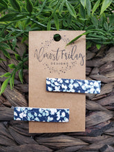 Load image into Gallery viewer, Genuine Leather Hair Clip - Navy - Flowers - Floral - Hair Accessory - Alligator Clip
