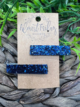 Load image into Gallery viewer, Faux Leather Hair Clip - Glitter Leather - Glitter - Navy Blue - Hair Accessory - Alligator Clip