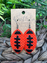 Load image into Gallery viewer, Genuine Leather Earrings - Bengals - Orange - Black - Cincinnati - Leaf Cut - Fall Leather Genuine Leather Earrings - Football Print - Football Earrings - Statement Earrings