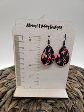 Load image into Gallery viewer, Genuine Leather Earrings - Teardrop - Hearts - Red - Black - White - Valentine's Day - Textured Leather - Heart Earrings