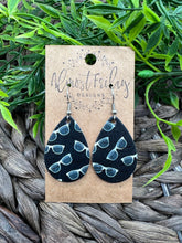Load image into Gallery viewer, Genuine Leather Earrings - Black - Teardrop - White - Sunglasses - Shades - Statement Earrings - Neutral - Summer