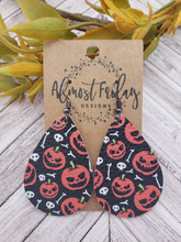 Load image into Gallery viewer, Genuine Leather Earrings - Halloween Earrings - Teardrops - Pumpkin - Jack-o'-Lantern - Statement Earrings
