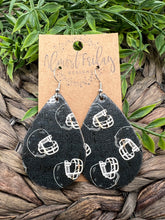 Load image into Gallery viewer, Genuine Leather Earrings - Helmets - Black - White - Teardrop - Fall Leather Genuine Leather Earrings - Football Print - Football Earrings - Statement Earrings