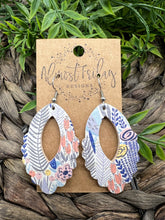 Load image into Gallery viewer, Genuine Leather Earrings - Tropical - Palms - Blue - Yellow - Coral - Scallop - White - Cut Out - Statement Earrings