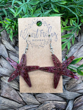 Load image into Gallery viewer, Acrylic Earrings - Purple - Glitter - Starfish - Beach Earrings - Summer - Statement Earrings - Marbled Earrings