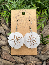 Load image into Gallery viewer, Acrylic Earrings - White - Glitter - Sand Dollar - Beach Earrings - Summer - Pearl - Statement Earrings - Pearl Marble Earrings