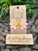 Load image into Gallery viewer, Genuine Leather Earrings - Embossed Daisy - Daisies - Floral - Yellow - Blush - Flowers - Summer Earrings - Statement Earrings - Spring - Vertical