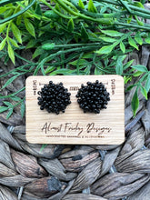 Load image into Gallery viewer, Seed Bead Earrings - Black - Studs - Beaded Earrings - Large Studs - Beads - Statement Earrings