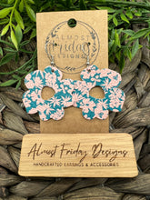 Load image into Gallery viewer, Genuine Leather Earrings - Petal - Flower - Floral - Modern Flower - Coral - Teal - Flower Earring - Statement Earrings