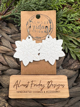 Load image into Gallery viewer, Genuine Leather Earrings - Snowflakes - Embossed - White - Winter Earrings