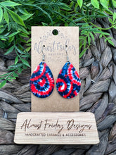 Load image into Gallery viewer, Genuine Leather Earrings - Red - Blue - Patriotic Earrings - Tie Dye - 4th of July - Teardrop - Independence Day - USA - Olympics