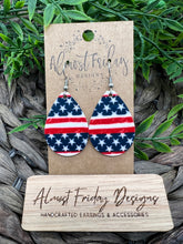 Load image into Gallery viewer, Genuine Leather Earrings - Red - Blue - Patriotic Earrings - American Flag - Stars and Stripes - 4th of July - Teardrop - Independence Day - USA - Olympics