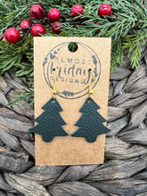 Load image into Gallery viewer, Genuine Leather Earrings - Christmas Trees - Christmas Earrings - Forrest Green - Winter - Green - Statement Earrings
