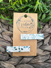 Load image into Gallery viewer, Genuine Leather Hair Clip - Eucalyptus - Plant - Plant Hair Clips - Floral - White - Green - Hair Accessory - Alligator Clip