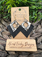 Load image into Gallery viewer, Genuine Leather Earrings - Gold - Metallic - Diamond Fringe - Layered Earring - Textured Leather - Black - White