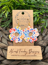 Load image into Gallery viewer, Genuine Leather Earrings - Modern Flower - Floral - Blue - Peach - Colorful Flowers - Summer Earrings - Statement Earrings - Spring - Flowers