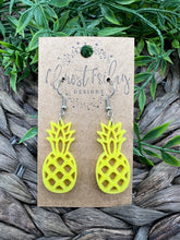 Load image into Gallery viewer, Acrylic Earrings - Pineapple - Neon - Yellow - Tropical - Summer - Spring - Statement Earrings