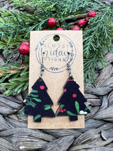 Load image into Gallery viewer, Wood Earrings - Christmas Tree - Christmas Tree Earrings - Poinsettia - Holly - Christmas - Statement Earrings - Black - Red - White - Green