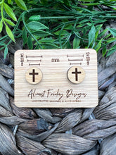 Load image into Gallery viewer, Wood Earrings - Stud Earrings - Cross - Studs - Easter - Christian Earrings - Oak Stain