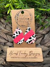 Load image into Gallery viewer, Genuine Leather Earrings - Teardrop - Pink - White - Black - Valentine's Day - Animal Print - Leopard Leather - Heart Earrings