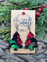 Load image into Gallery viewer, Wood Earrings - Christmas Tree - Christmas Tree Earrings - Poinsettia - Holly - Christmas - Statement Earrings - Black - Red - White - Green