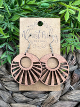 Load image into Gallery viewer, Wood Earrings - Circle - Sun Rays - Brown - Ray of Sun - Sapele - Statement Earrings - Wood - Stained